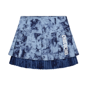 Marble Double Pleated Skirt Navy