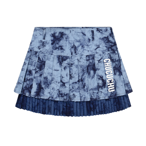Marble Double Pleated Skirt Navy