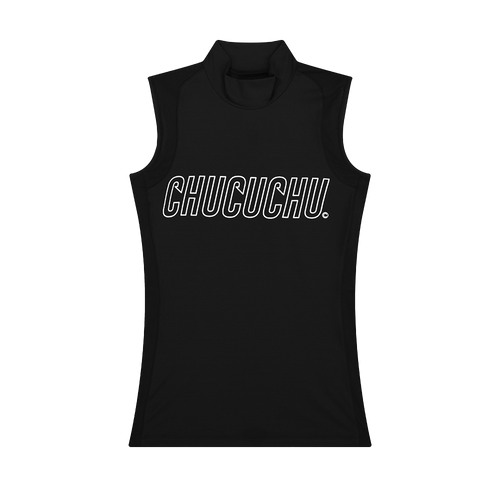 Logo Mock Neck Mesh Sleeveless Top Black