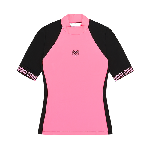 Shoulder Point Half-Neck Short Sleeve Top Pink