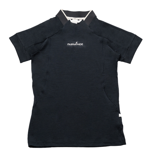 Merino Wool with Ribbed Collar Short Sleeve Mock Neck Tee