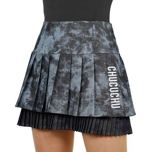 Marble Double Pleated Skirt Black